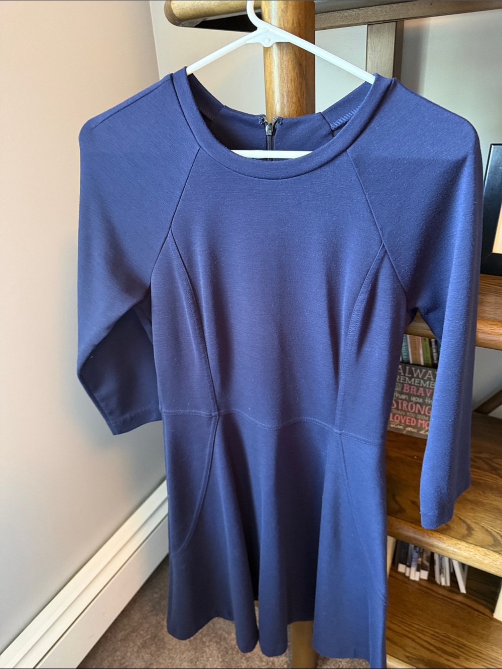 Daisy Fuentes Navy Blue Long Sleeve Fit-and-Flare Dress